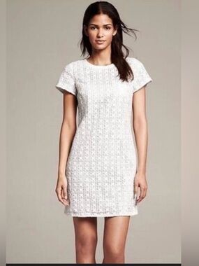 Banana Republic White Cotton Crochet Short-Sleeve Mini Dress